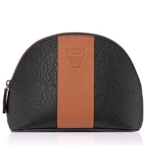 MCM Pouch Embossed Faux Leather Clutch Cosmetic Bag Black & Tan
